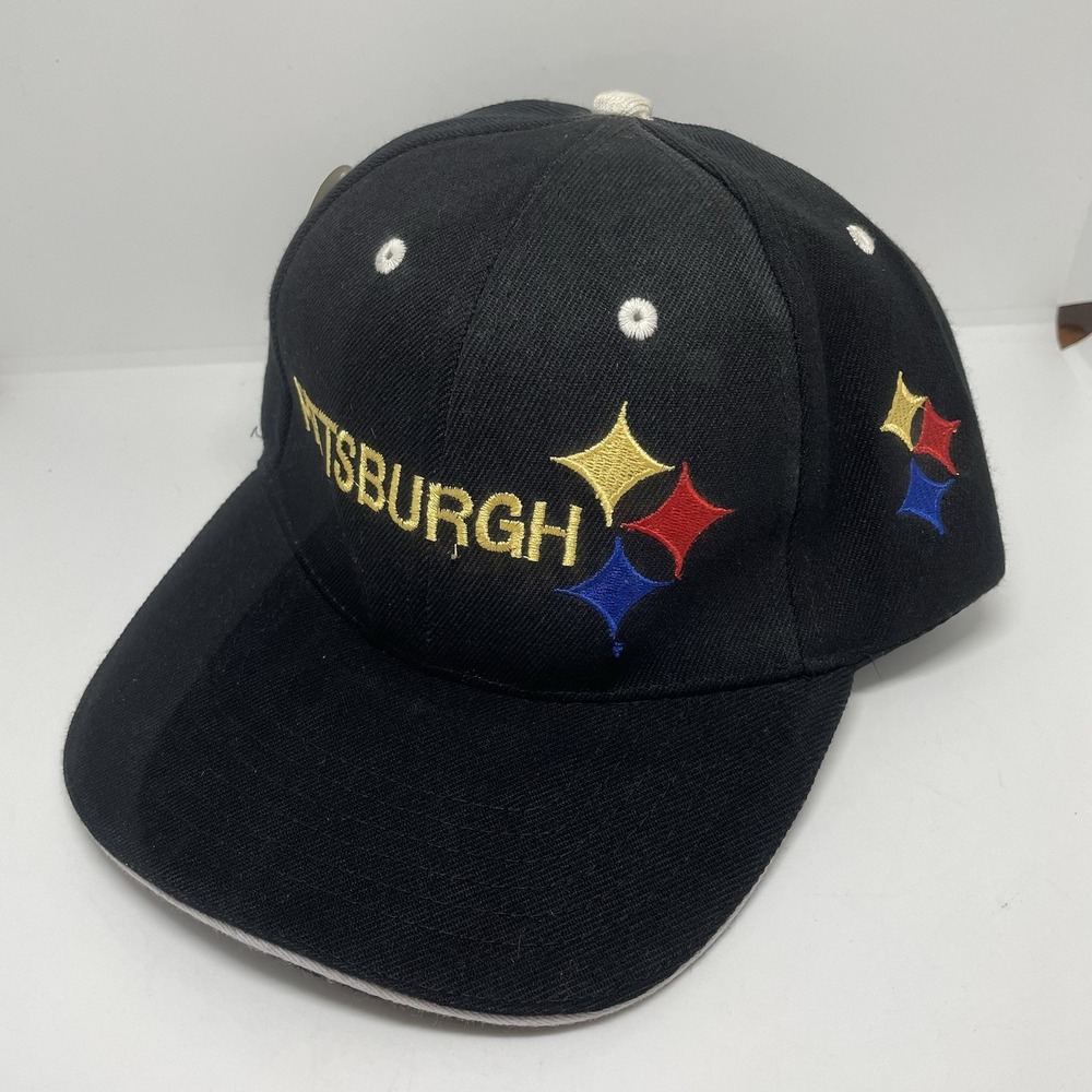 PITTSBURGH STEELERS BLACK CAP ADJUSTABLE STRAP ONE SIZE Fits All